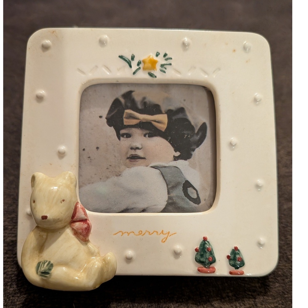 VTG Charpente Classic Pooh Christmas Ceramic Picture Frame Merry 65240 4x4 NIB